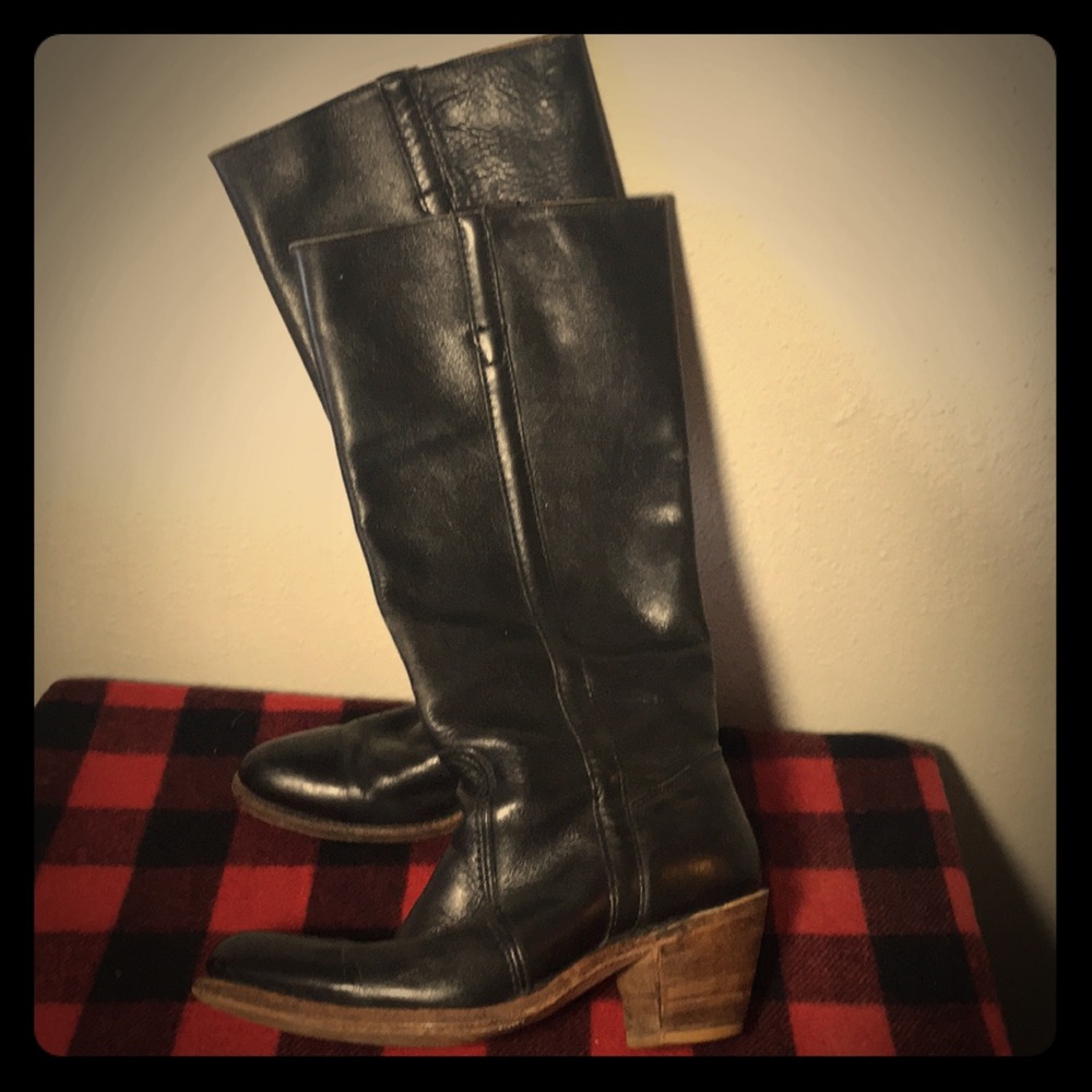 Vintage black leather western/biker boots size 9 M
